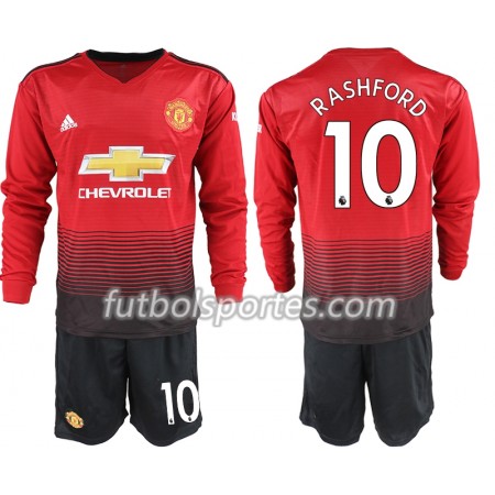Camisetas Manchester United RASHFORD 10 Niño Primera Equipacion 2018/2019 Manga Larga